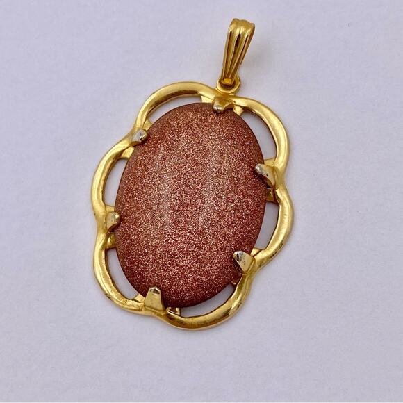 Victorian Style Vintage Orange Goldstone Oval Frame Pendant - Picture 1 of 11